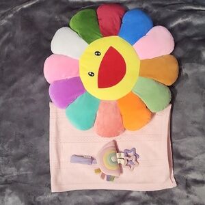 3 pc baby girl Takashi Murakami flower pillow blanket itzy ritzy teether NWOT